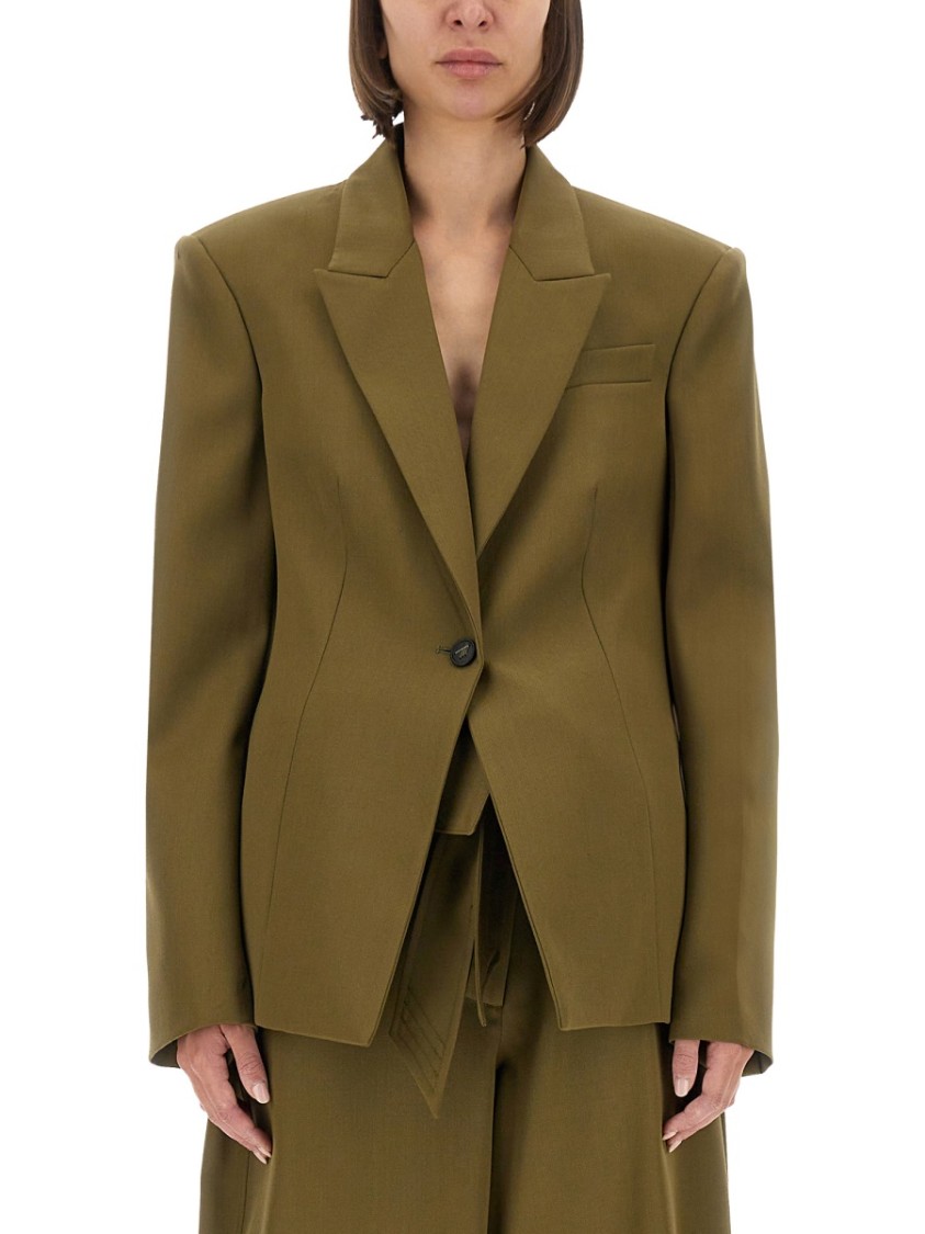 Attico Structured Jacket With Pockets And Lapels In Green