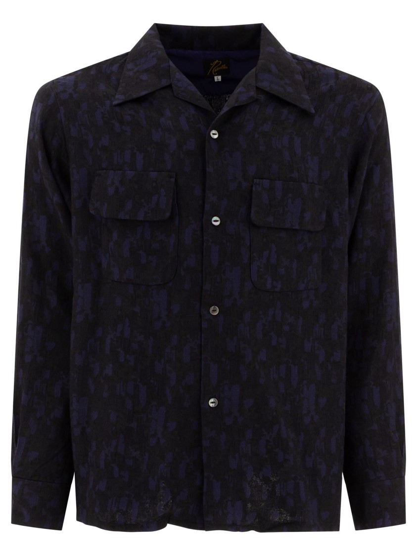 Needles Jacquard Abstract Shirt With Chest Pockets In Blue