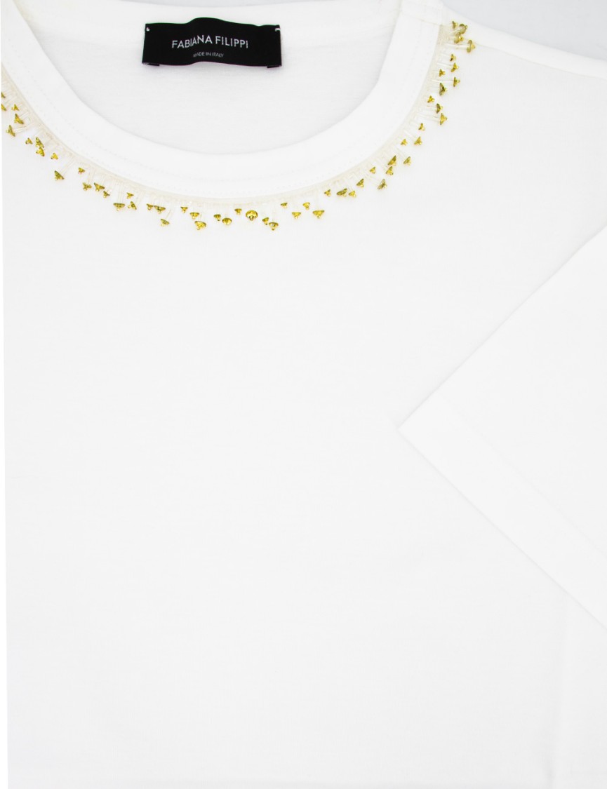 Shop Fabiana Filippi White T-shirt With Whimsical Mushroom Motifs