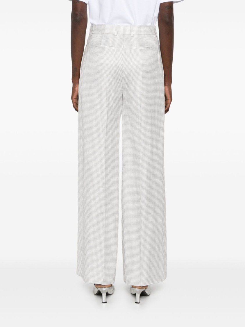 Shop Theory Grey Linen Blend Houndstooth Trousers In White