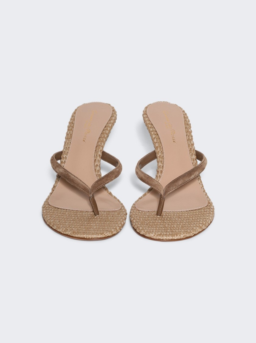 GIANVITO ROSSI GIANVITO ROSSI RAFFIA SANDAL HEEL CAMEL AND NATURAL