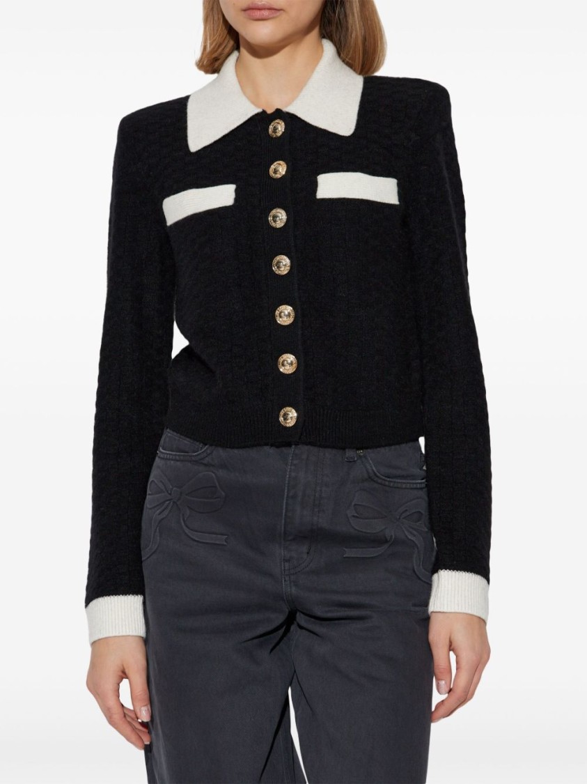 SELF-PORTRAIT SELF-PORTRAIT STRUCTURED BLACK SWEATER WITH GOLD-TONE BUTTONS