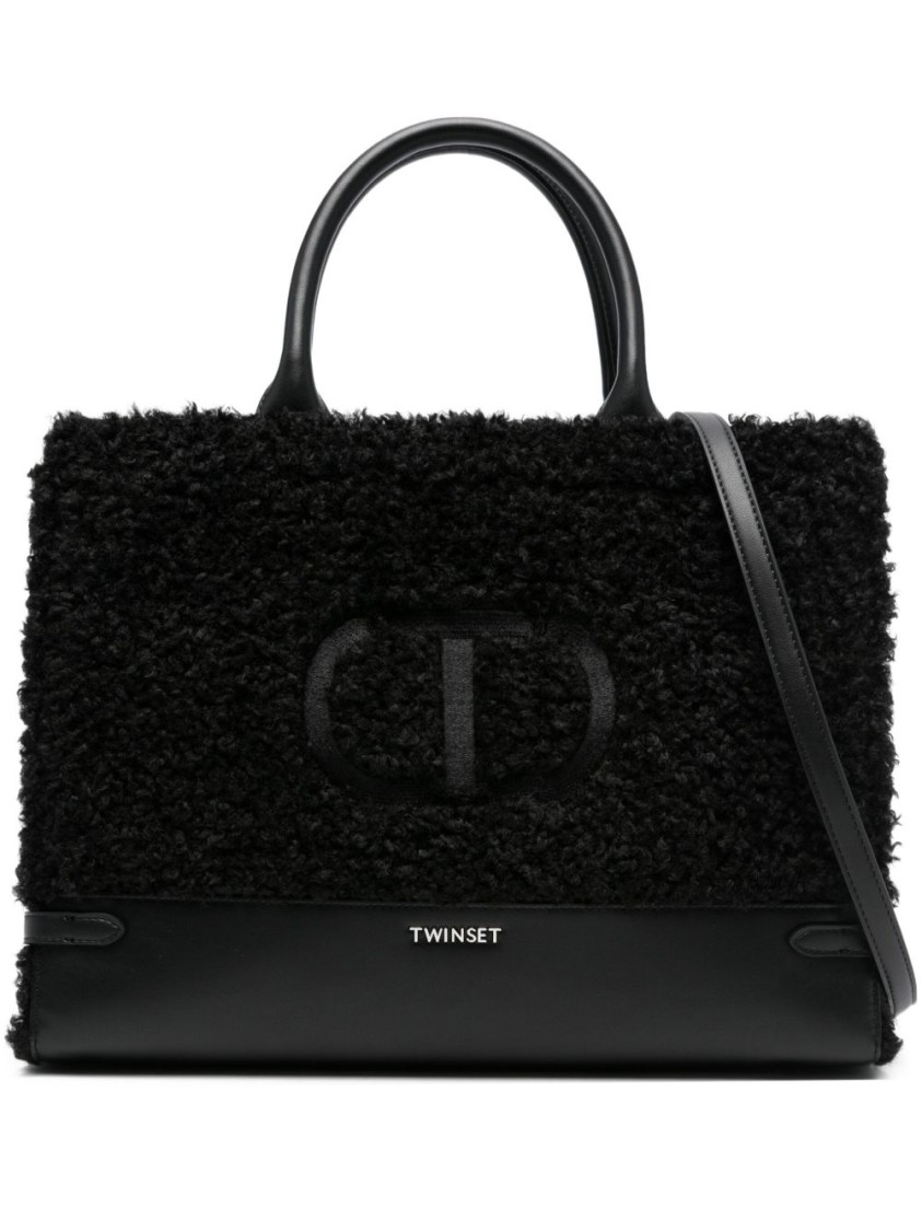 Twinset Twin-set Textured Black Handbag In Black