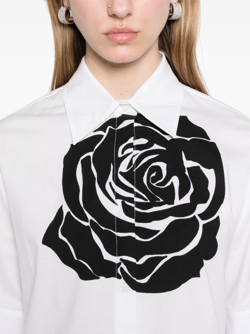 Blugirl Printed Popeline Stretch Boxy Shirt In White