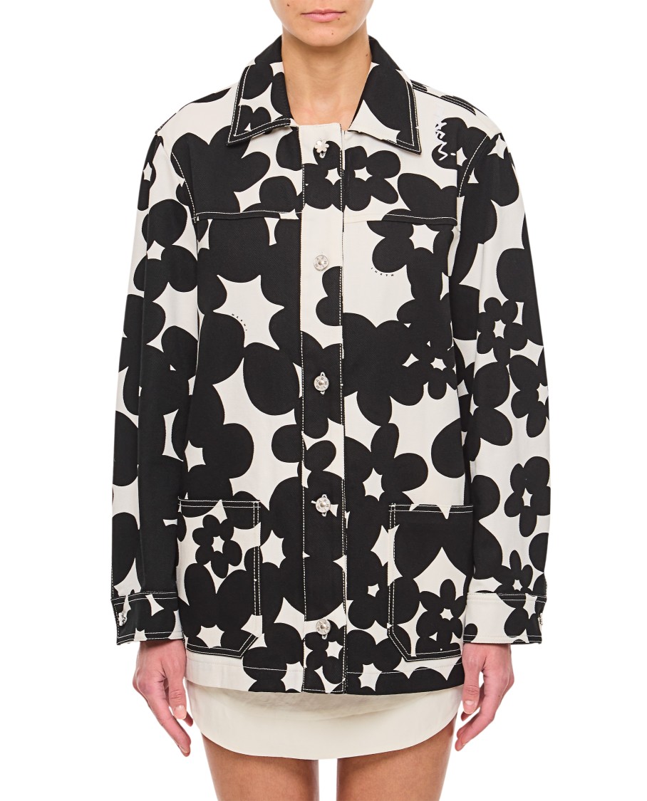 Marni Floral Pattern Black Silk Shirt In Black