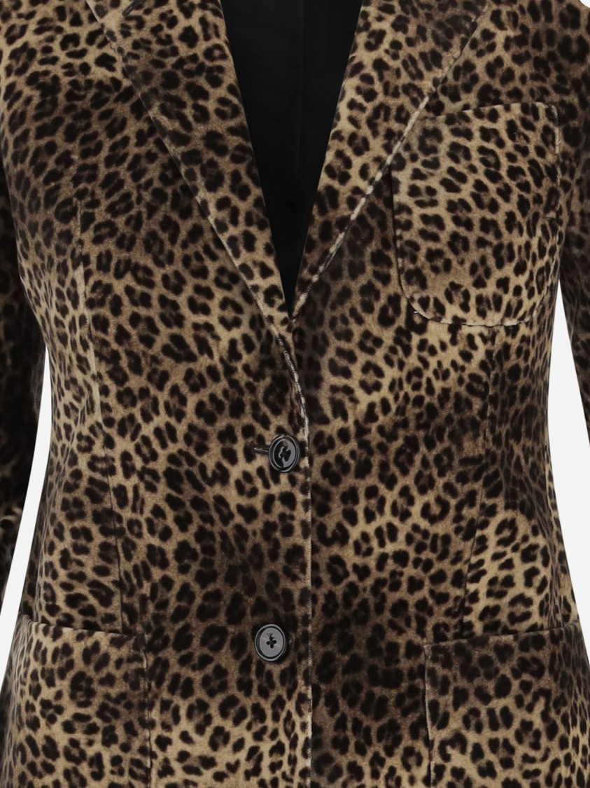 Tagliatore Cupro Jacket With Leopadrata Pattern In Brown