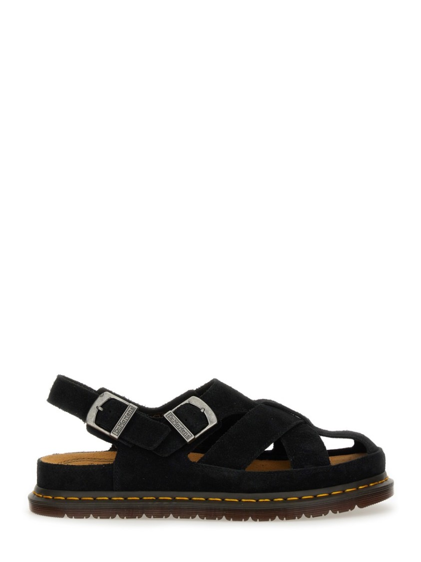 Dr. Martens' Dr. Martens Cross-strap Black Suede Sandals In Black