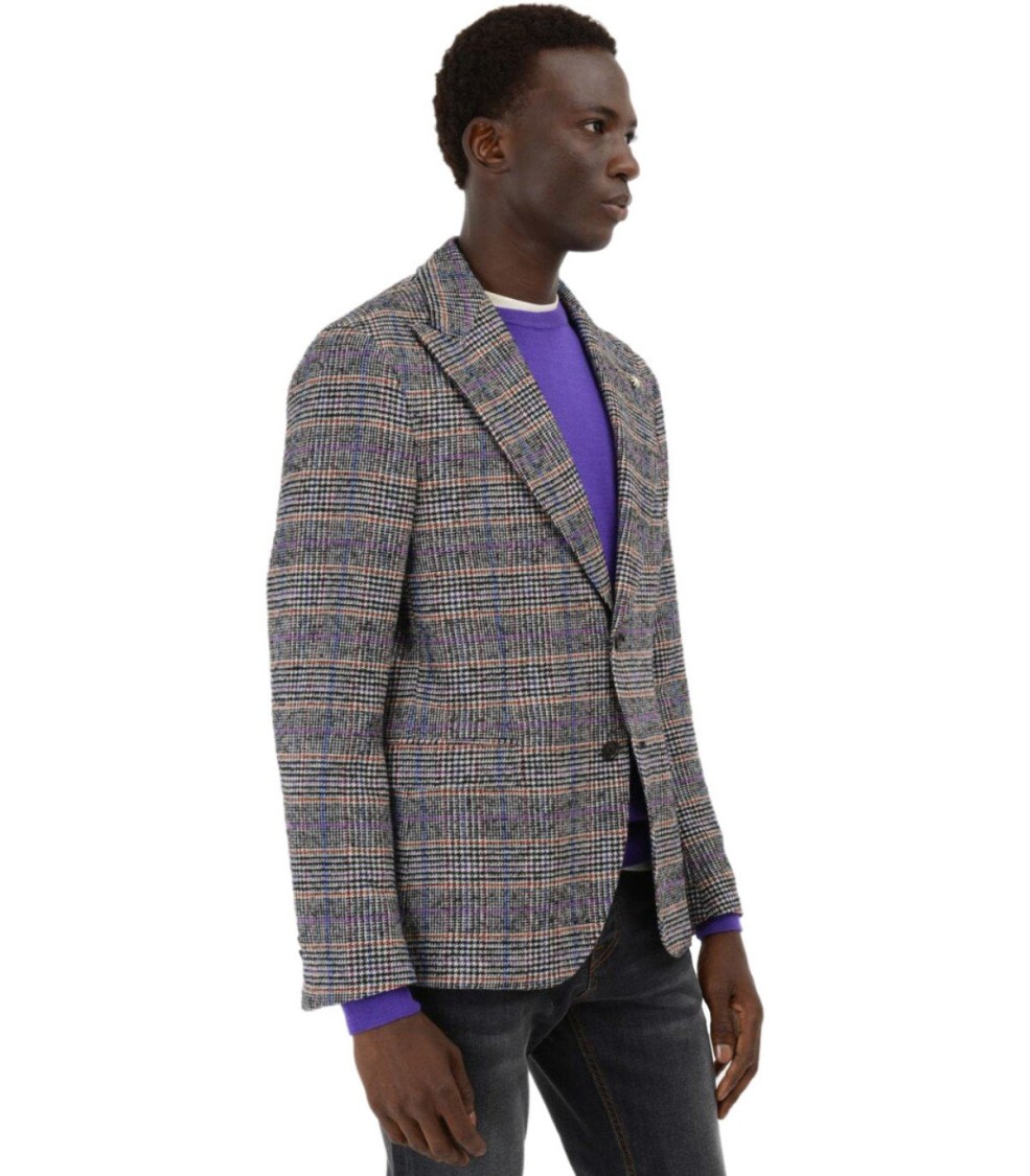 Manuel Ritz Grey Prince Of Wales Single Breasted Jacket In Gray
