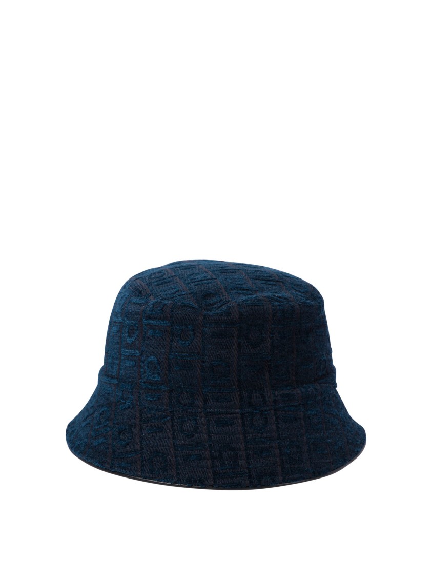 Ferragamo Textured Blue Bucket Hat In Blue