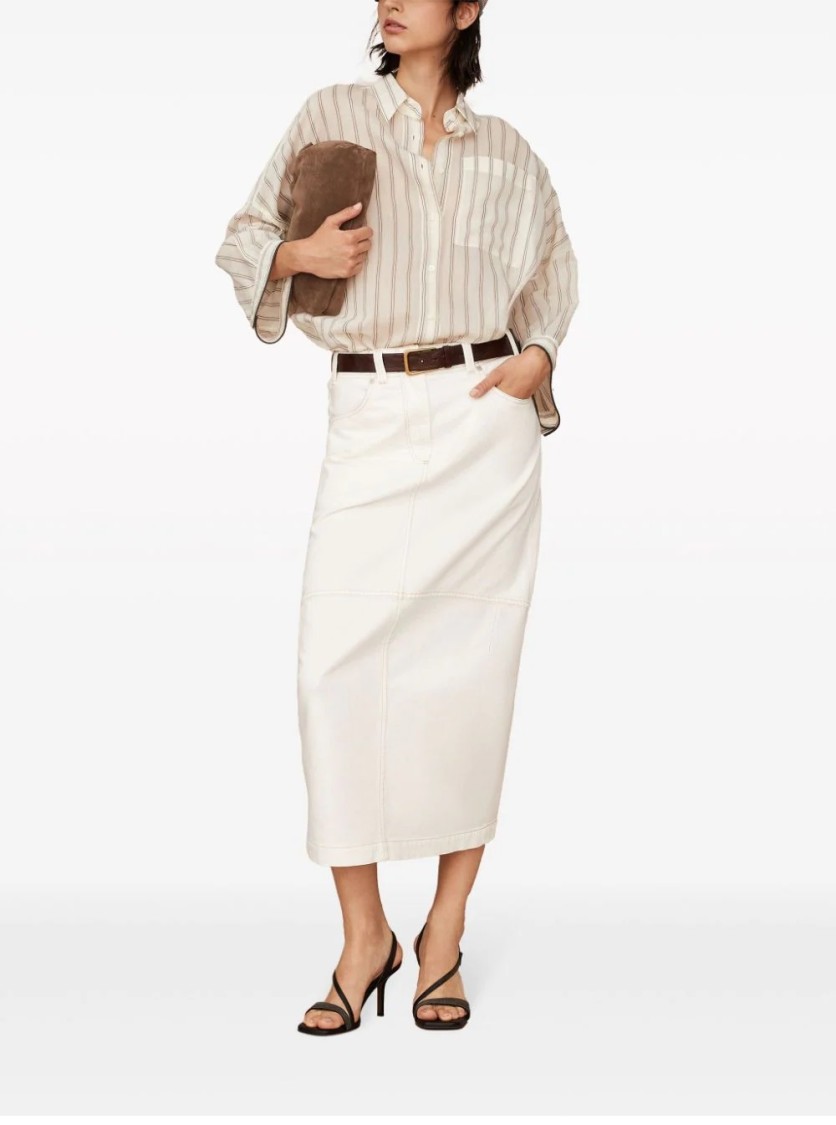 Brunello Cucinelli Long Sleeve Striped Shirt With Button-down Front In White