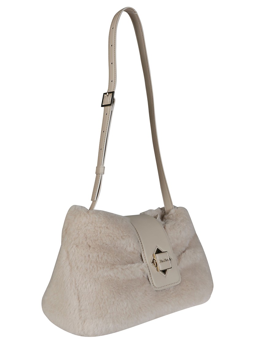 Max Mara Plush Textured Cuscino Teddy Shoulder Bag In Gray