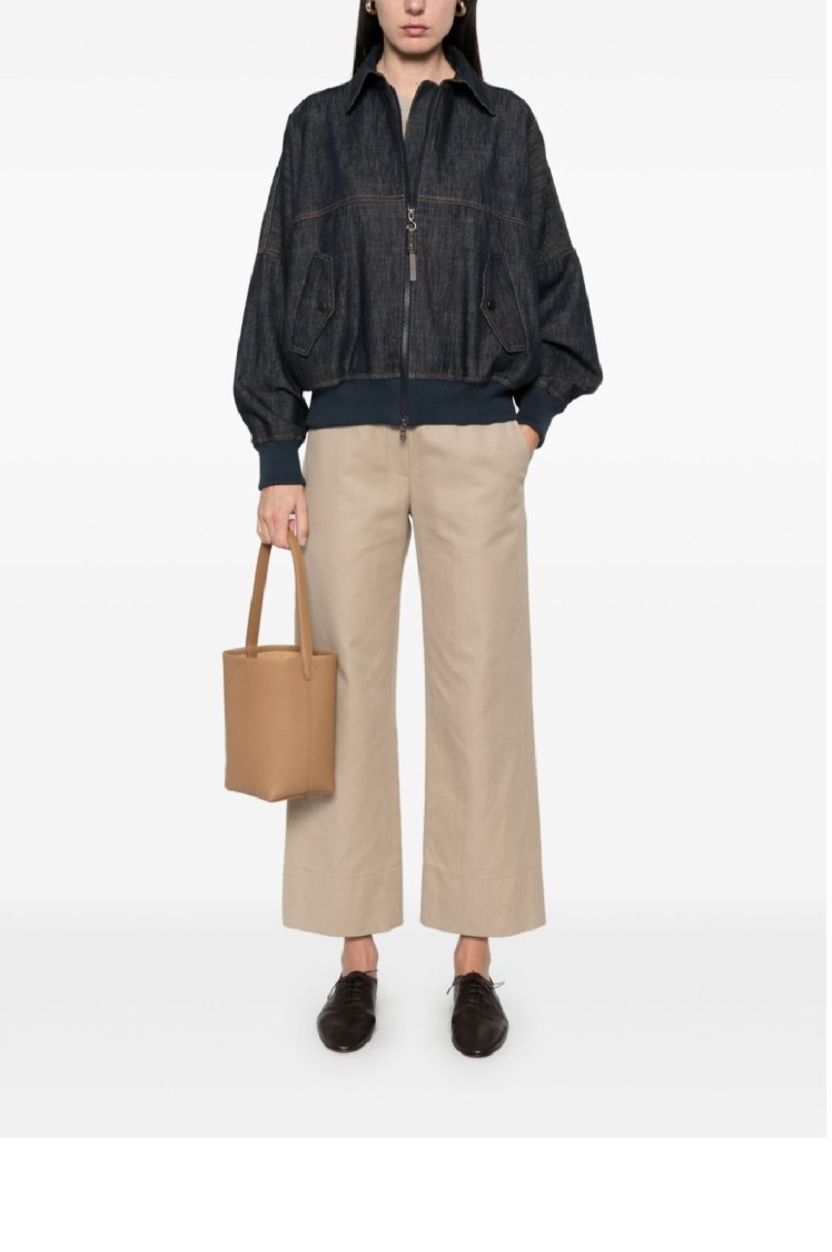 Brunello Cucinelli Denim-effect Twill Bomber Jacket With Shiny Zip In Black