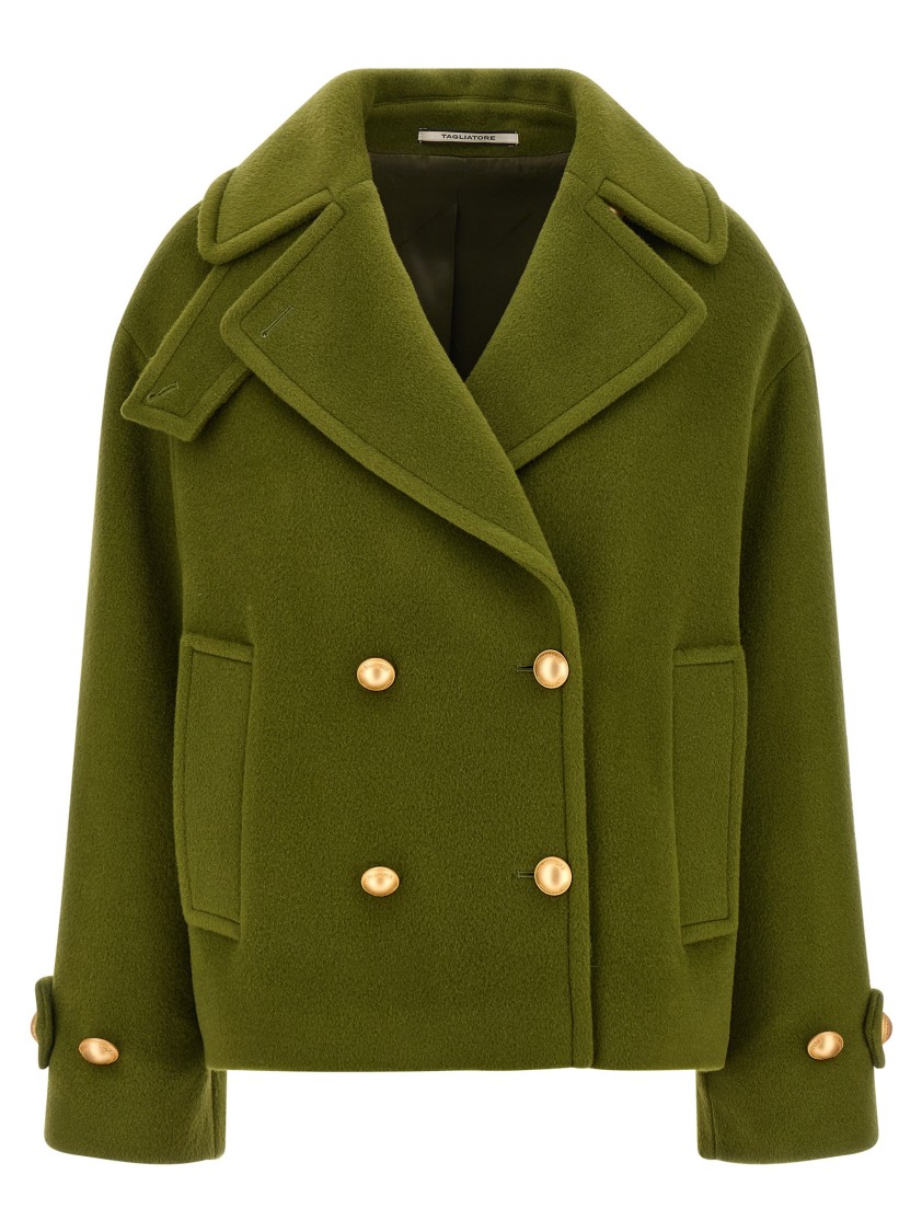 Tagliatore Double-breasted Mohair-wool Blend Coat In Green