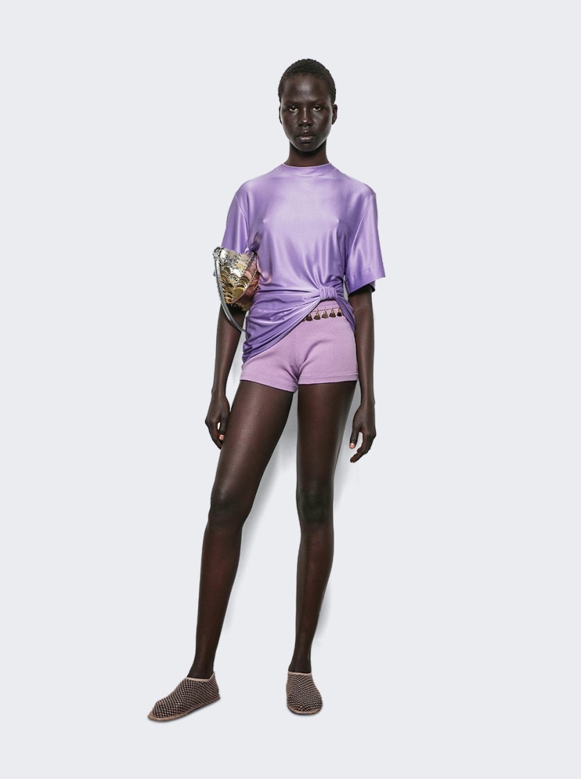 Rabanne Knotted Stretch-jersey T-shirt In Purple