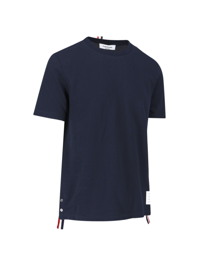 Thom Browne Crew Neck Cotton T-shirt With Distinctive Logo In Blue
