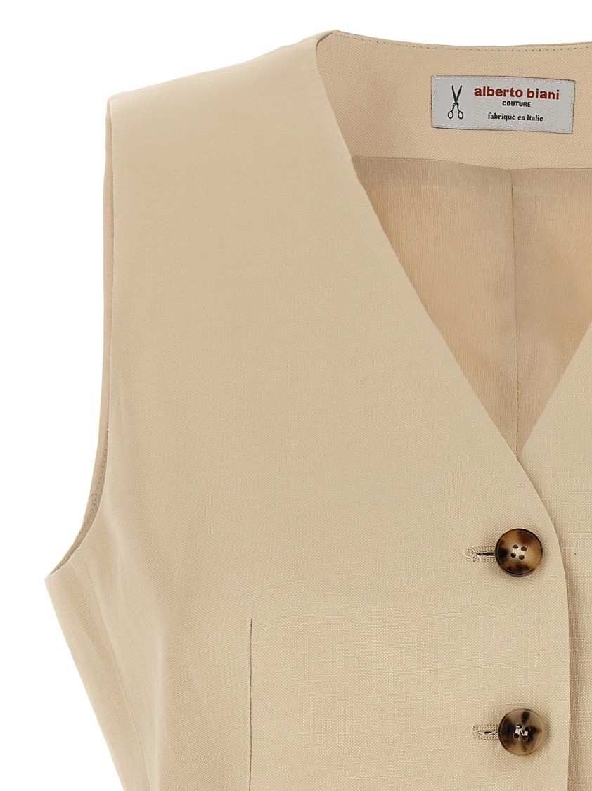Alberto Biani Tailored Viscose-linen Vest With V-neck