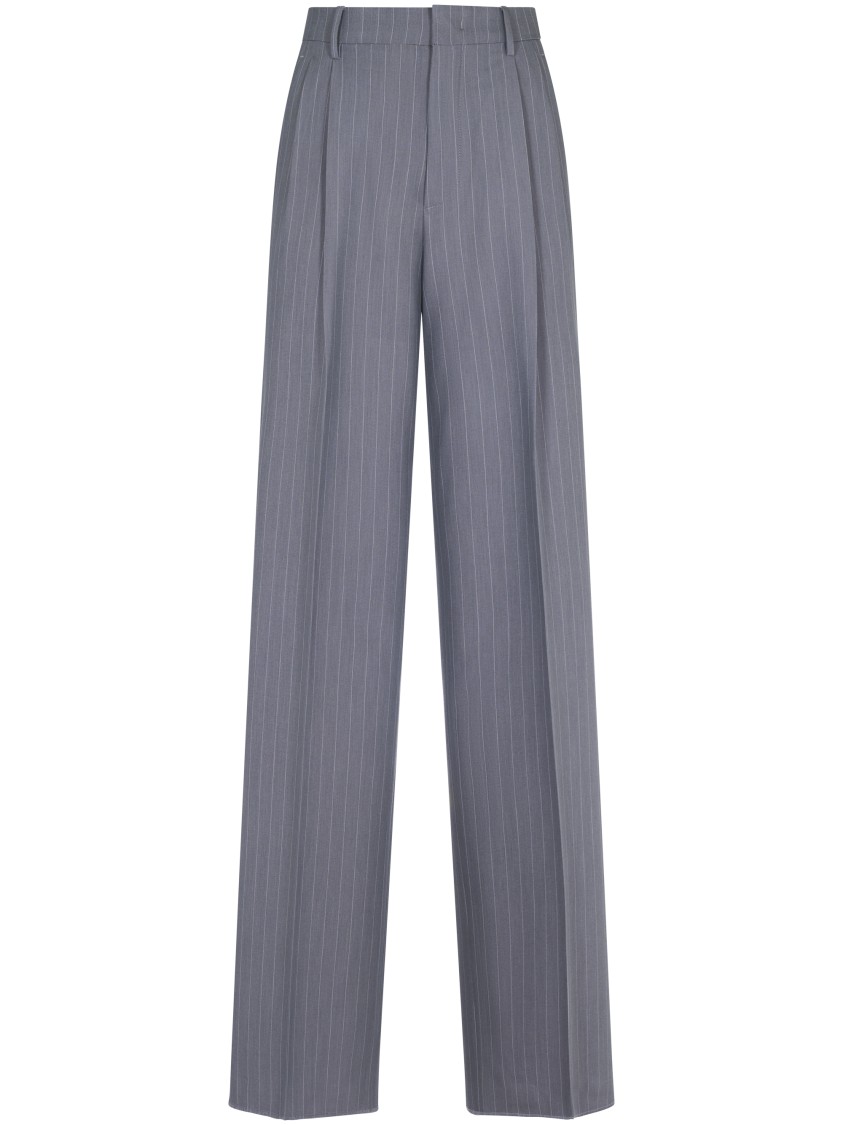 Tagliatore Classic Wide-leg Trousers With Subtle Pinstripe In Gray