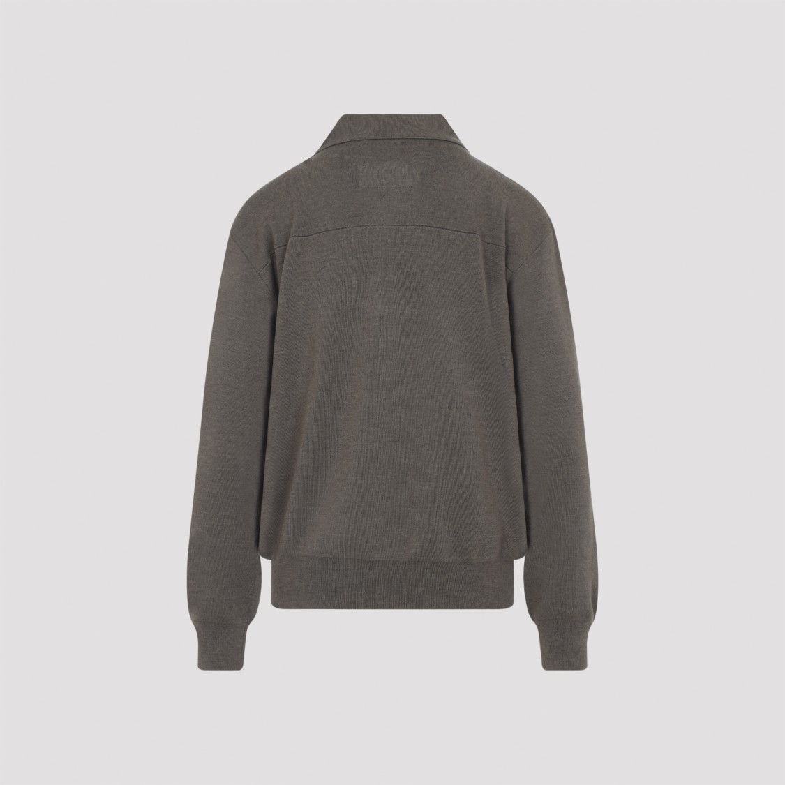 Phoebe Philo Light Brown Wool Zip Polo With Pointed Collar And Ribbed Details In Gray