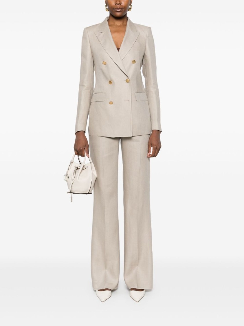 Tagliatore Linen Double-breasted Suit In Taupe In Neutrals