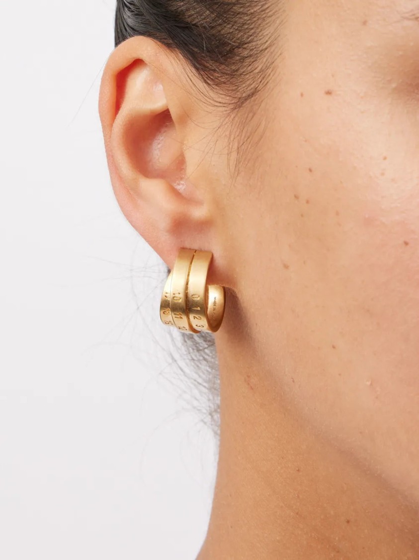Mm6 Maison Margiela Mm6 By Maison Margiela Triple-logo Earrings In Gold