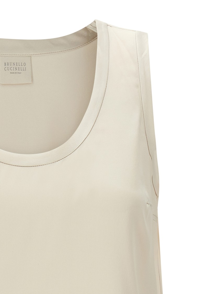 Brunello Cucinelli Sleeveless Stretch Silk Top With Round Neckline