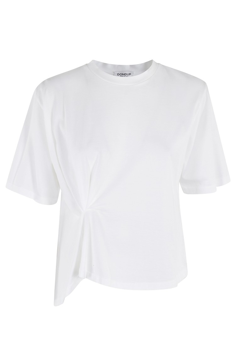 Dondup Boxy White T-shirt With Unique Draping Detail In White