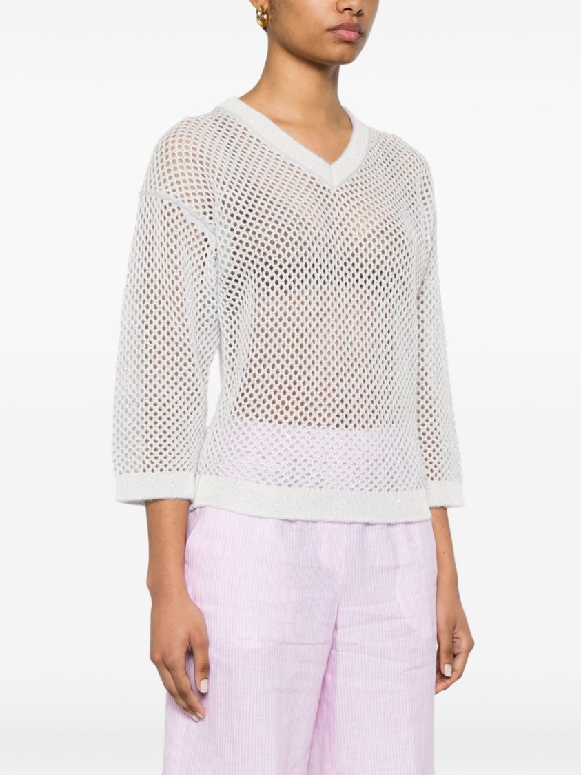 PESERICO PESERICO LIGHTWEIGHT OPEN-KNIT V-NECK SWEATER WITH TEXTURED PATTERN
