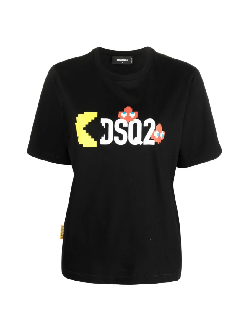 Dsquared2 Pac-man Printed Easy Fit Crew-neck T-shirt In Black