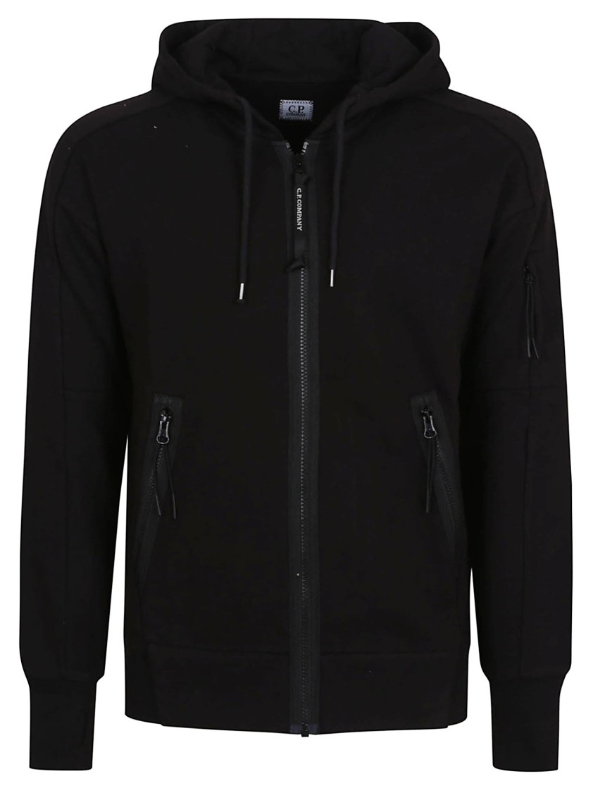 C.p. Company Sweatshirts Hooded Open In Diagonal Raised Fleece In Black