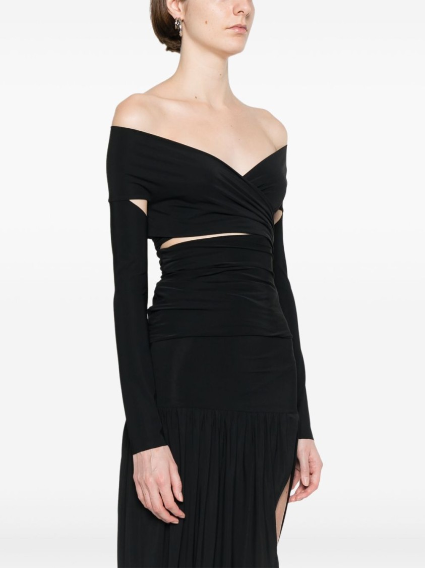 Amazuìn Amazuin Off-the-shoulder Black Top With Knotted Design