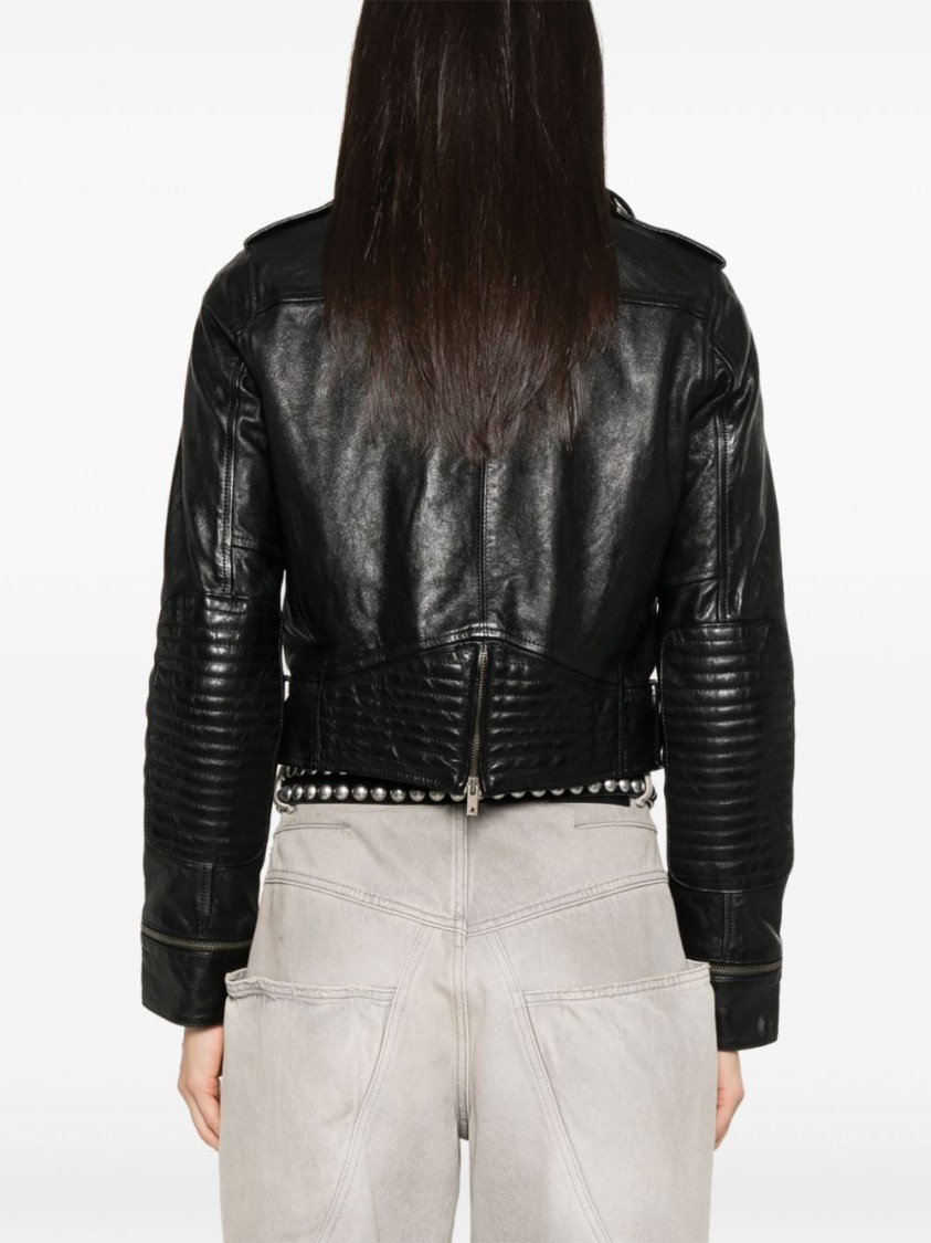 Golden Goose Smooth Leather Motorcycle Jacket In Black