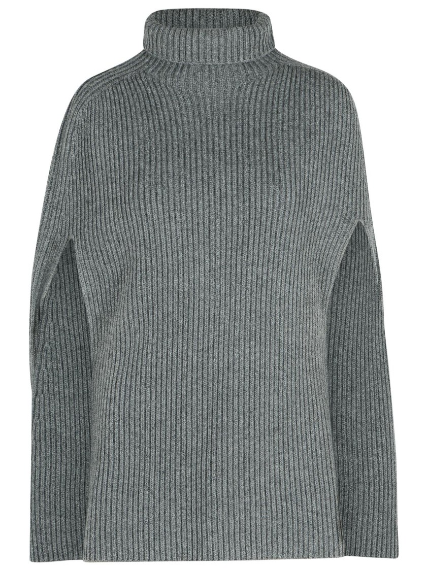 Jil Sander Wool Turtleneck Cape Ribbed Texture In Gray