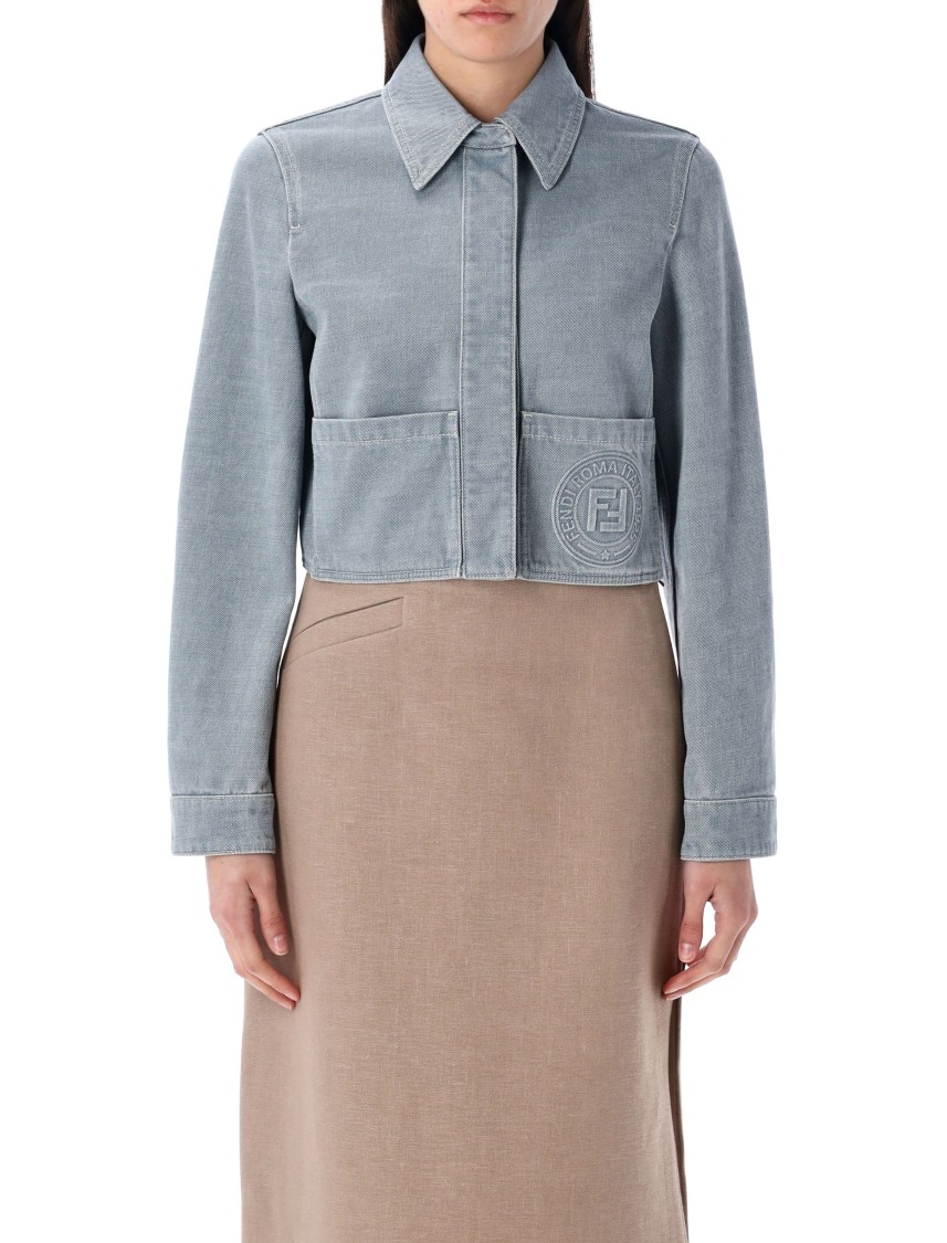 Fendi Cropped Denim Jacket With Point Collar