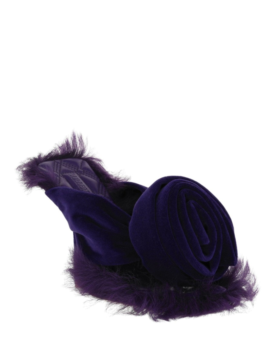 Burberry Step Rose Velvet Heeled Sandals In Purple