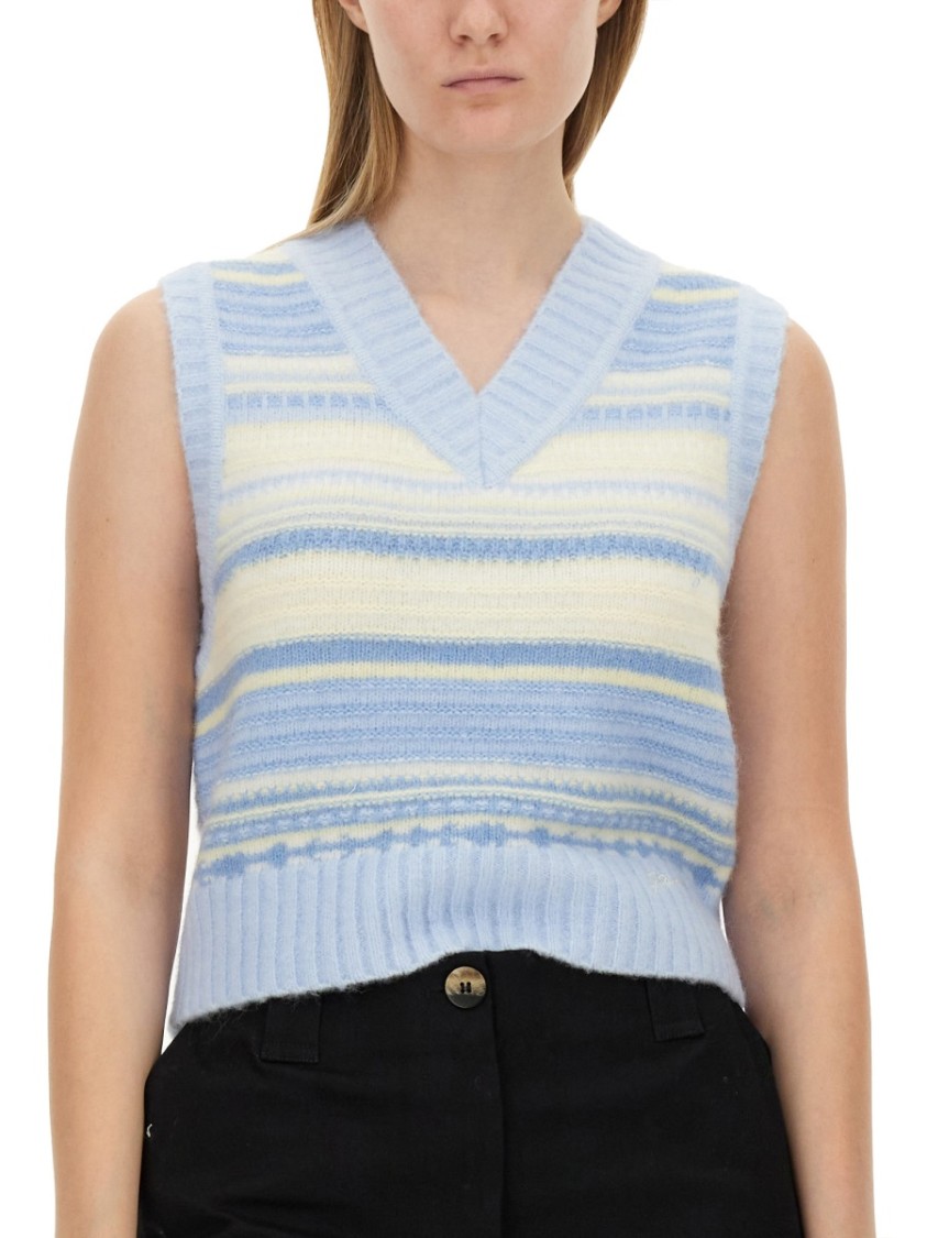 Ganni Wool Vest Knitwear Light Blue In Blue