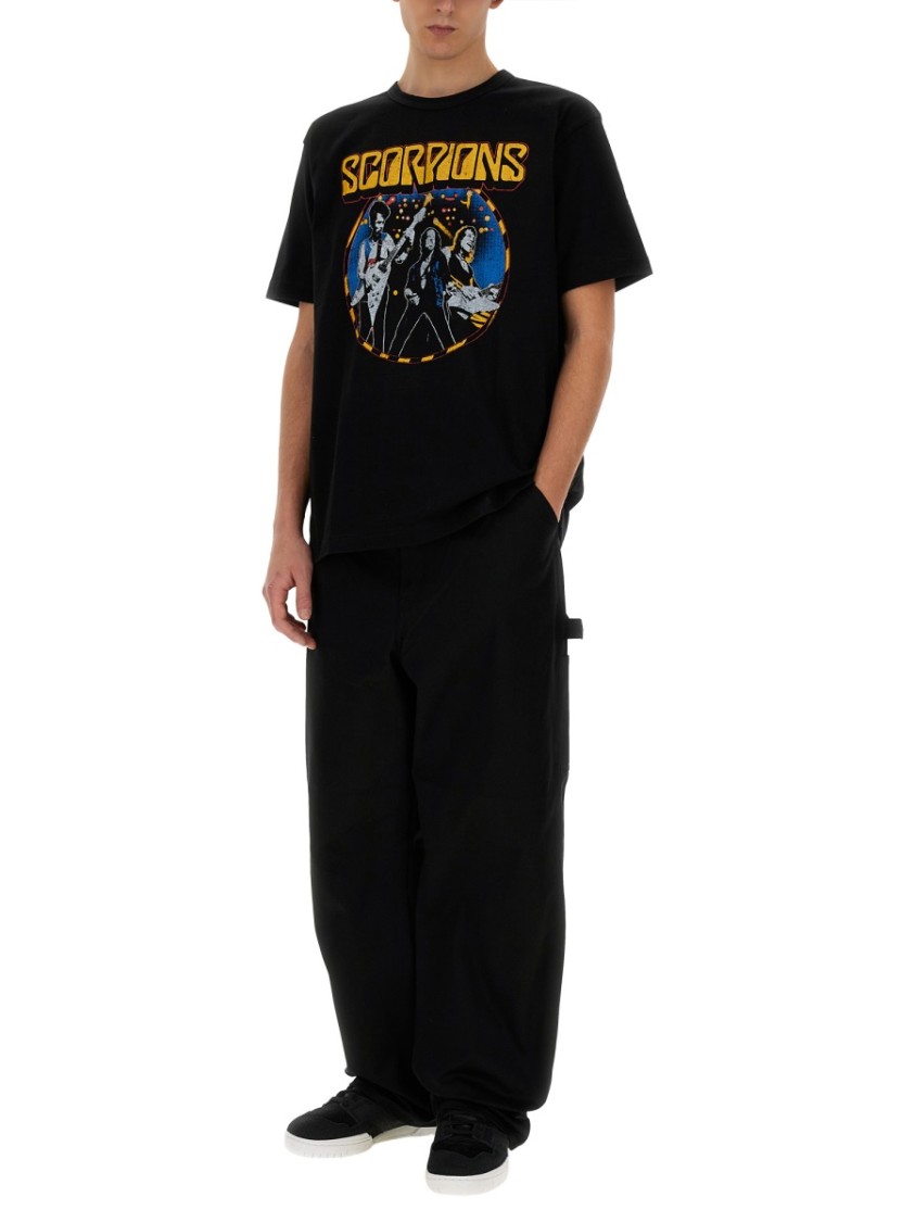 Junya Watanabe Cotton Scorpions Crew Neck T-shirt With Print In Black