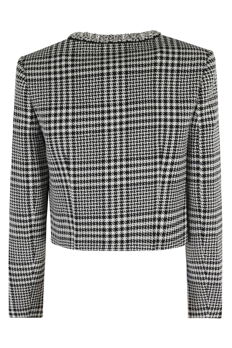 Self-portrait Houndstooth Crystal Trim Blazer In Gray