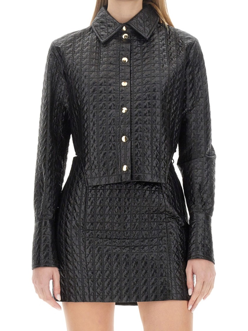 PATOU PATOU CROPPED BLACK JACKET WITH TEXTURED PATTERN