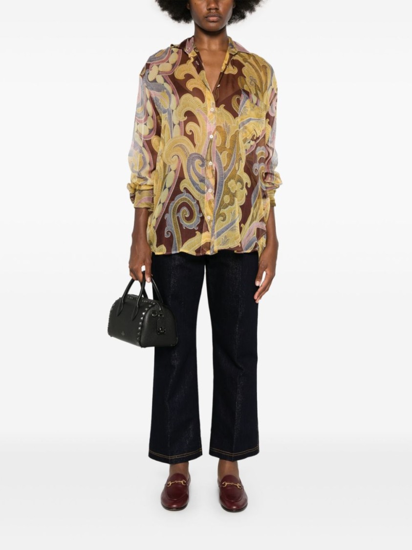 Shop Etro Multicolor Floral Print Semi-transparent Shirt