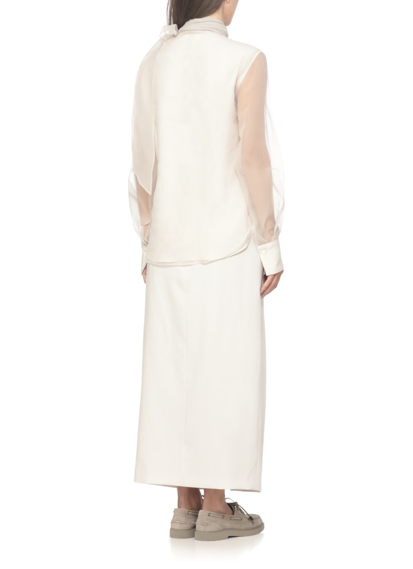 Brunello Cucinelli Silk Blouse With Diamond Cut Brass In Neutral