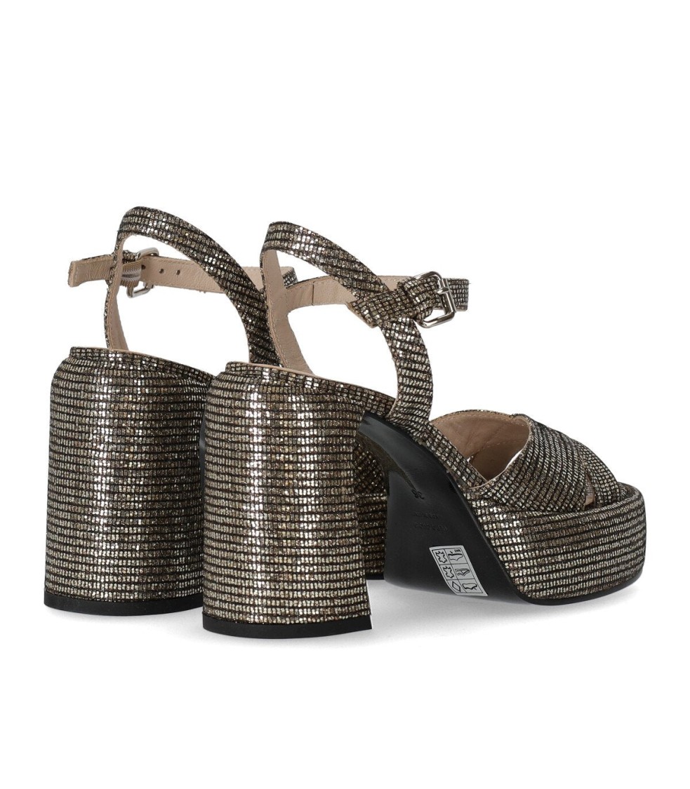 Elena Iachi Lexy Black Gold Heeled Sandal In Black