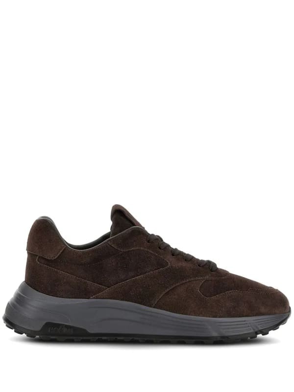 Shop Hogan Suede Brown Sneakers With Memory Foam Insole In Black