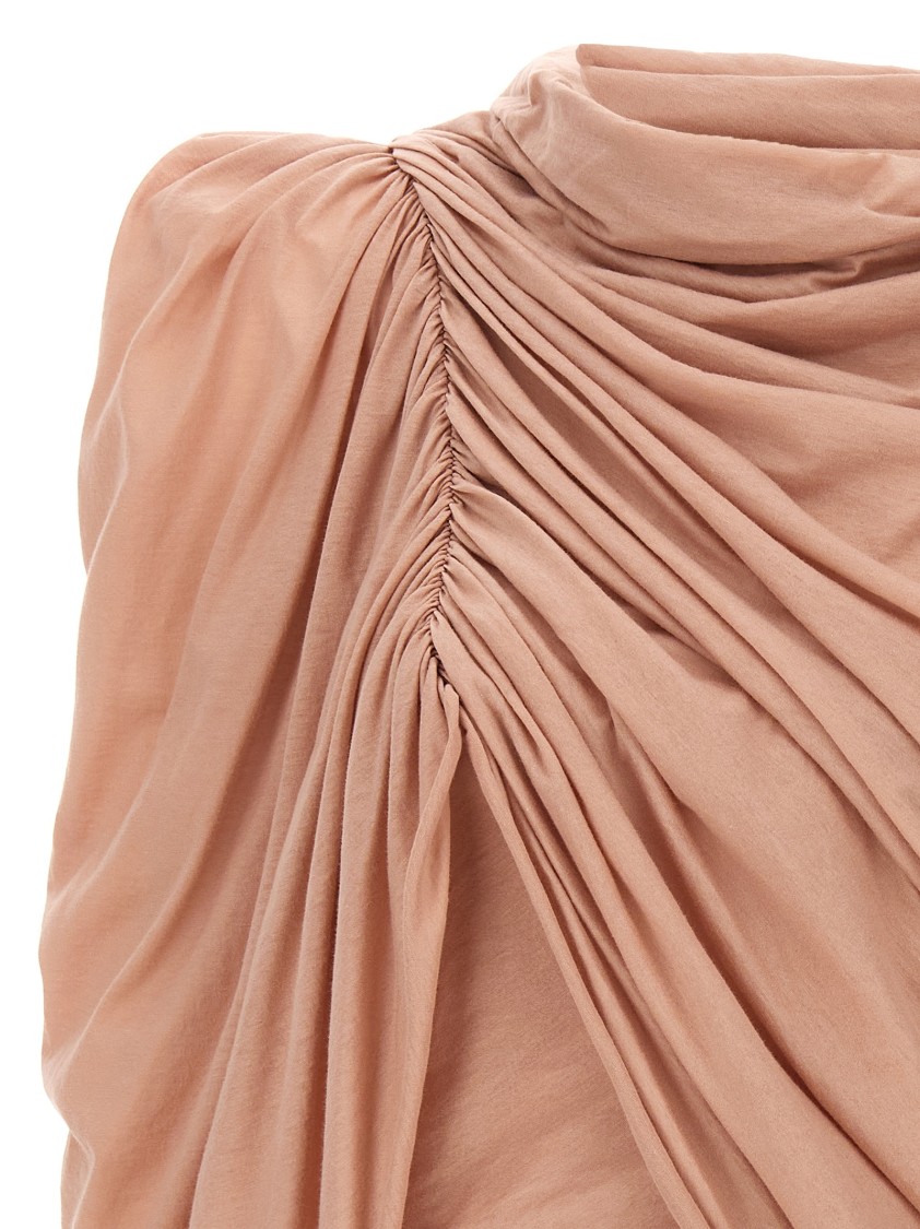 Rick Owens Draped Neutral Cotton Crew Neck Top In Pink