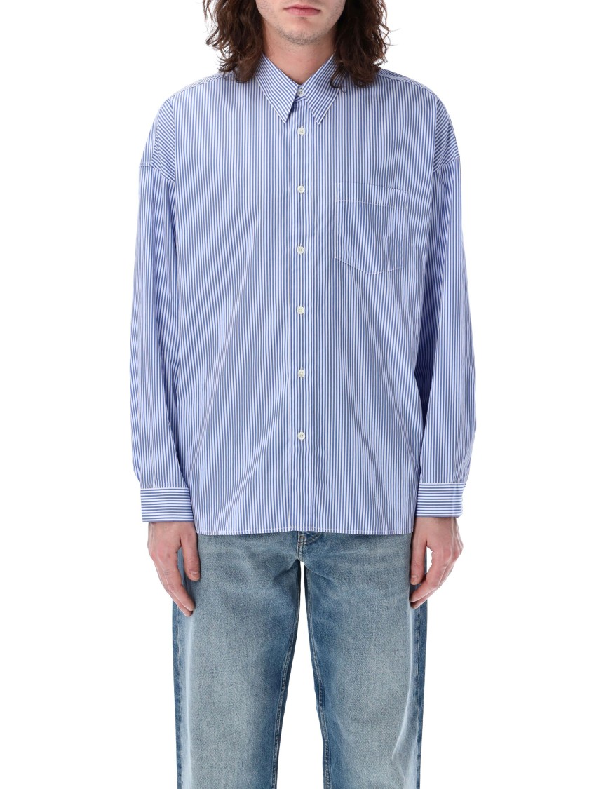 Sunflower Blue Striped Cotton Shirt With Button-down Collar In Blue