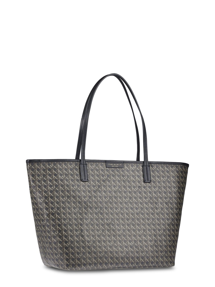 Tory Burch Spacious Black Cotton Tote With Structured Silhouette In Gray