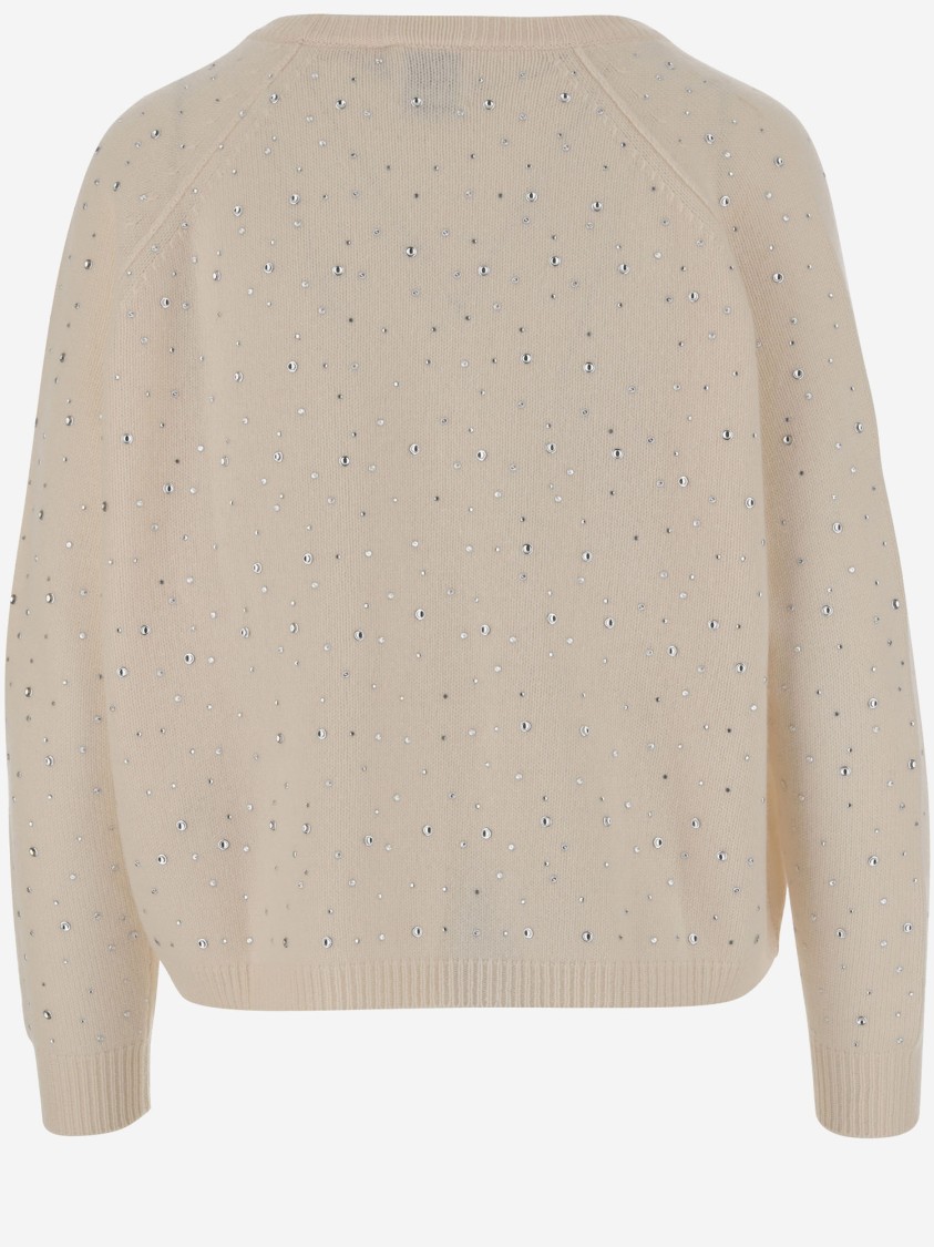 Allude Wool Blend Pullover With Rhinestones And Studs In Neutrals