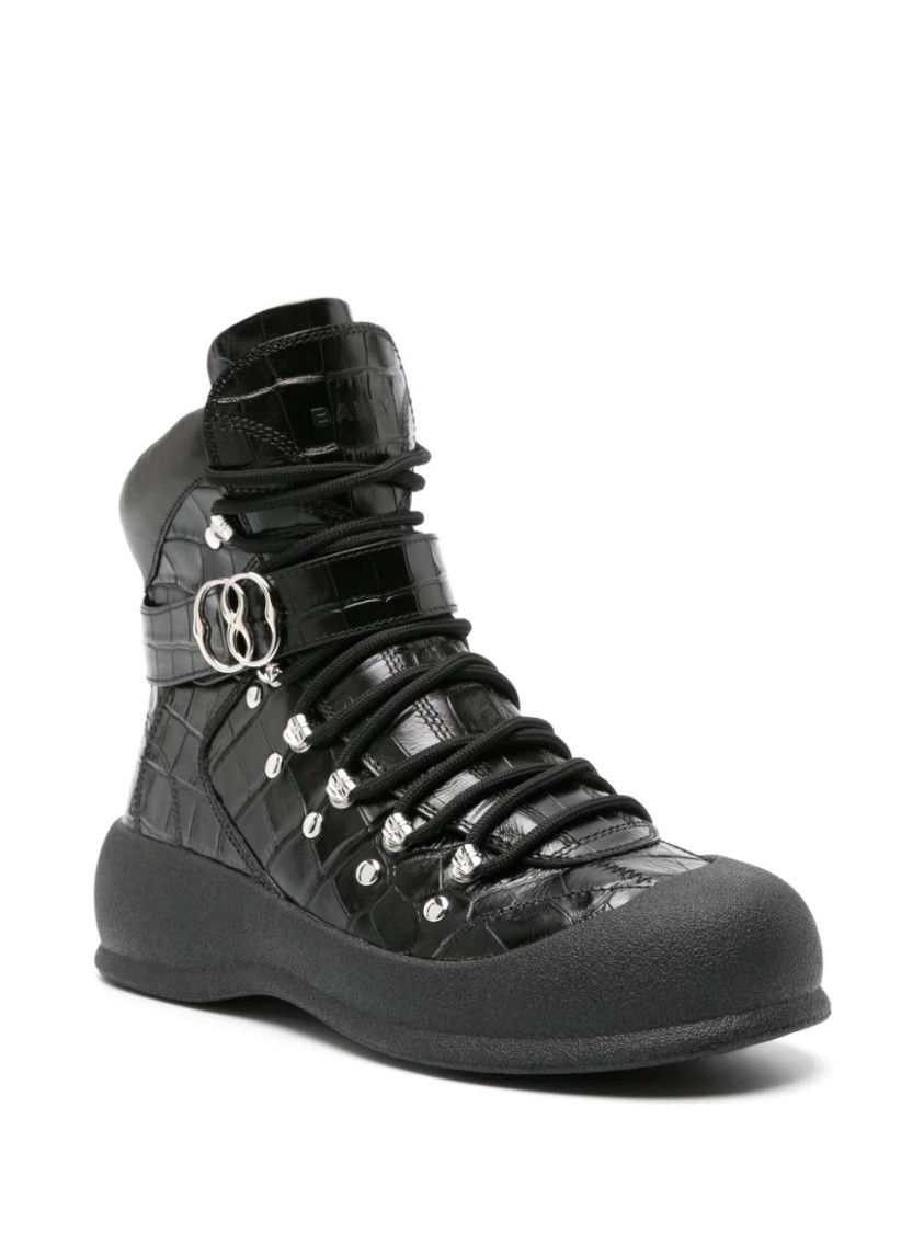 Bally Calf-embossed Ankle Boots With Lace-up Closure In Black