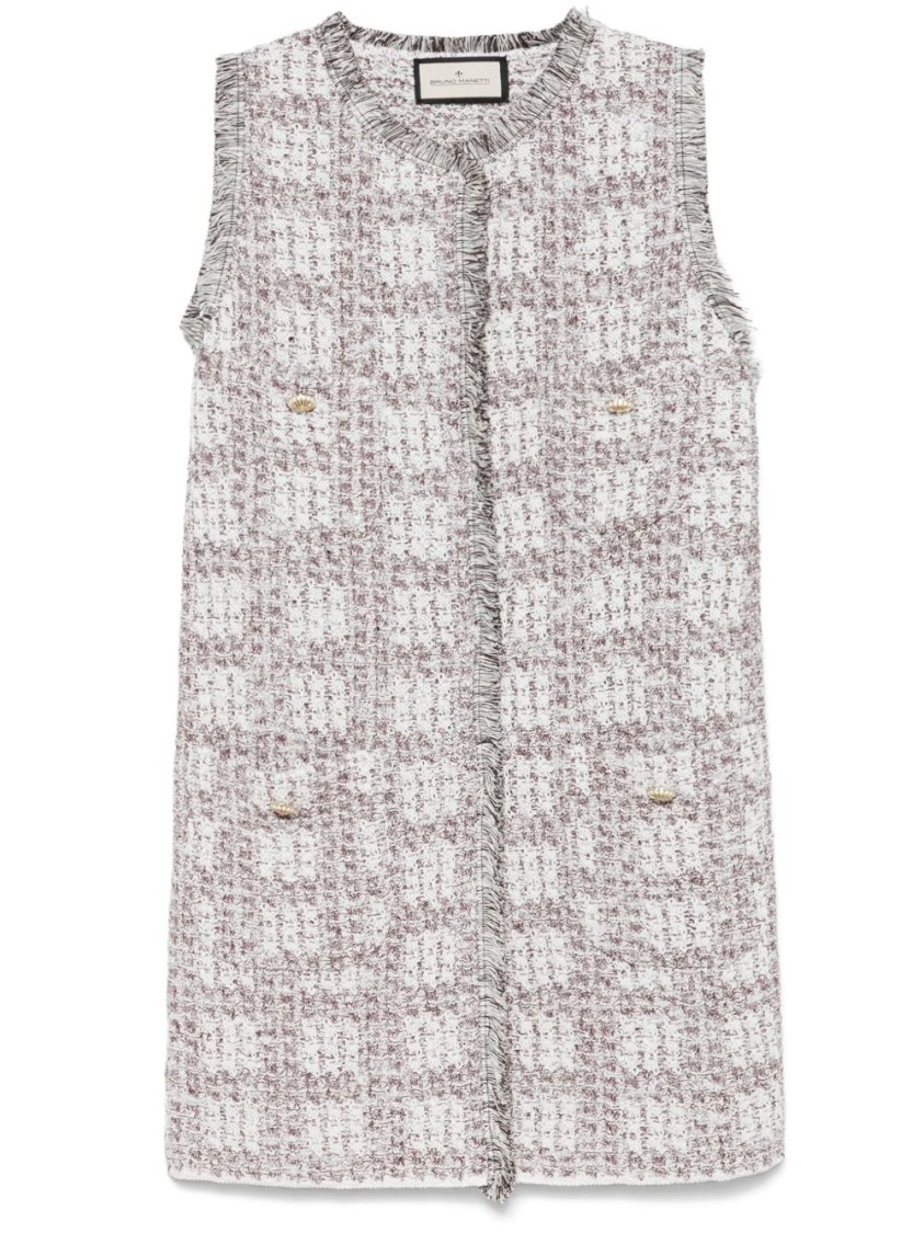 Bruno Manetti Textured Knit Grey Jacket With Fringed Edge In Neutral