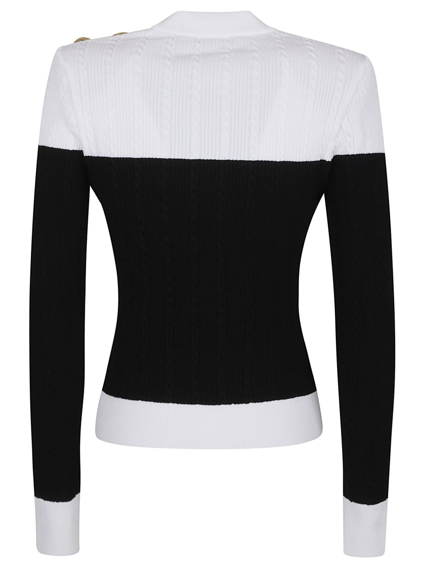 Balmain Slim-fit Two-tone Knitted Top In Black