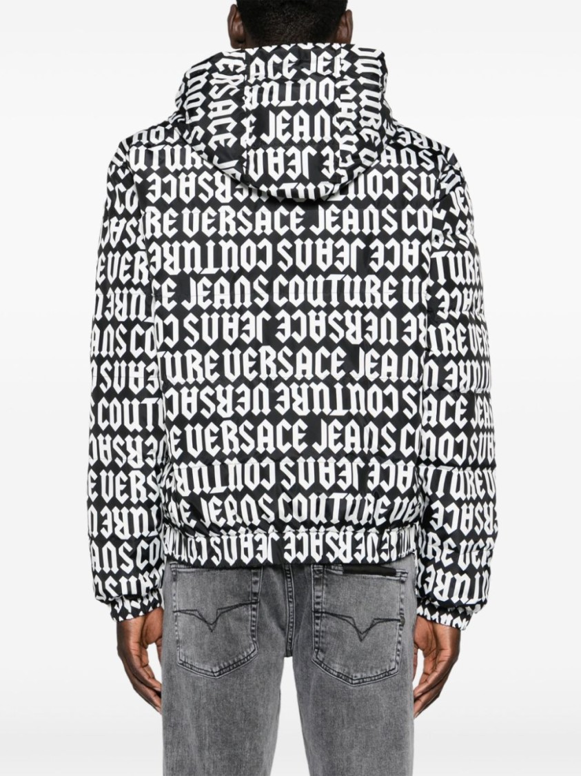 Shop Versace Jeans Couture Black Puffer Jacket With Bold Logo